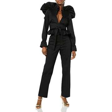 Making the Cut Season 3 Episode 1 Ruffle Long Sleeve Blouse Inspired by Sienna's Winning Look, Black, M