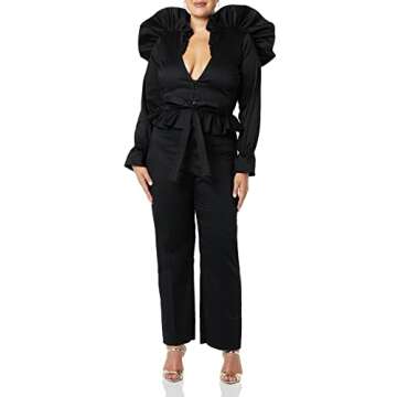 Making the Cut Season 3 Episode 1 Ruffle Long Sleeve Blouse Inspired by Sienna's Winning Look, Black, M