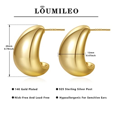 LOUMILEO Chunky Gold Hoop Earrings for Stylish Women