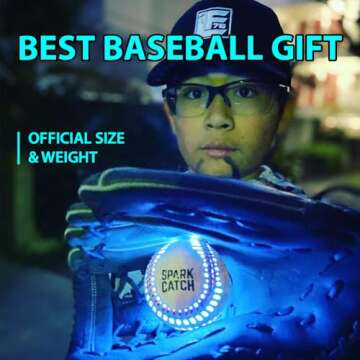 SPARK CATCH Light Up Baseball, Glow in The Dark Baseball, Sports Gear Accessories Gifts for Boys 8 9 10 11 12 13 14 15 Years Old, Kids Teens All Ages Gift Ideas (Impact-Activated Version) (Ice Blue)