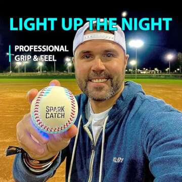 SPARK CATCH Light Up Baseball, Glow in The Dark Baseball, Sports Gear Accessories Gifts for Boys 8 9 10 11 12 13 14 15 Years Old, Kids Teens All Ages Gift Ideas (Impact-Activated Version) (Ice Blue)