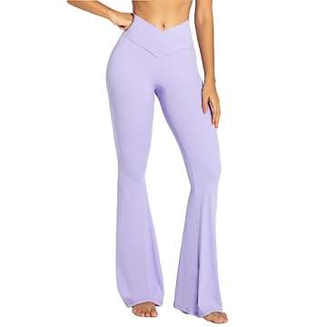 Sunzel Flare Leggings, Crossover Yoga Pants with Tummy Control, High Waisted and Wide Leg, No Front Seam Lilac Medium 32" Inseam
