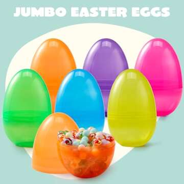JOYIN 12 Pcs 7" Jumbo Plastic Easter Eggs, Clear 6 Assorted Colors Empty Eggs for Filling Treats Eas...
