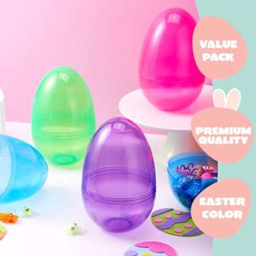 JOYIN 12 Pcs 7" Jumbo Plastic Easter Eggs, Clear 6 Assorted Colors Empty Eggs for Filling Treats Easter Party Favor Hunt Basket Stuffers Fillers Classroom Prize Supplies Toy