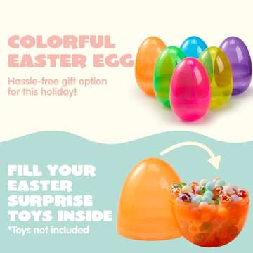 JOYIN 12 Pcs 7" Jumbo Plastic Easter Eggs, Clear 6 Assorted Colors Empty Eggs for Filling Treats Easter Party Favor Hunt Basket Stuffers Fillers Classroom Prize Supplies Toy
