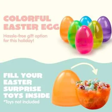 JOYIN 12 Pcs 7" Jumbo Plastic Easter Eggs, Clear 6 Assorted Colors Empty Eggs for Filling Treats Easter Party Favor Hunt Basket Stuffers Fillers Classroom Prize Supplies Toy