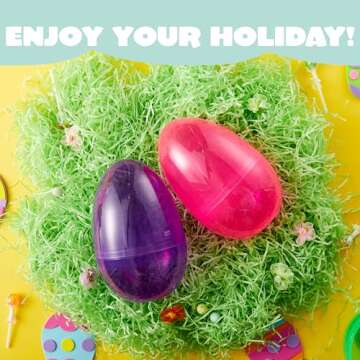 JOYIN 12 Pcs 7" Jumbo Plastic Easter Eggs, Clear 6 Assorted Colors Empty Eggs for Filling Treats Easter Party Favor Hunt Basket Stuffers Fillers Classroom Prize Supplies Toy