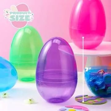 JOYIN 12 Pcs 7" Jumbo Plastic Easter Eggs, Clear 6 Assorted Colors Empty Eggs for Filling Treats Easter Party Favor Hunt Basket Stuffers Fillers Classroom Prize Supplies Toy