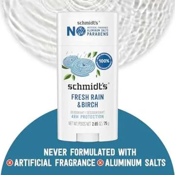 Schmidt's Aluminum-Free Vegan Deodorant Fresh Rain & Birch with 24 Hour Odor Protection, 2 Count for Women and Men, Natural Ingredients, Cruelty-Free, 2.65 oz