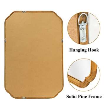 WallBeyond 24" x 36" Rounded Corner Arch Wall Mirror with Wood Frame for Entryway, Living Room or Bedroom Home Decor - Light Woodgrain [24" x 36" Natural Color]