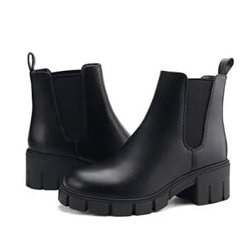 starmerx Women Platform Ankle Boots Elastic Chelsea Boots Mid Heel Slip on Booties (6,Black)