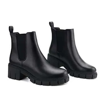 starmerx Women Platform Ankle Boots Elastic Chelsea Boots Mid Heel Slip on Booties (6,Black)