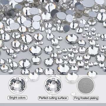 Nail Art Rhinestones Kit HUETFAT 2400pcs Nail Gems Crystal Clear Flatback Rhinestones Gems Stones, with Storage Organizer Box/Wax Pencil/Tweezers 6 Sizes (1.9-4.5 mm) for Nail Art Craft