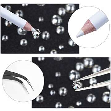 Nail Art Rhinestones Kit HUETFAT 2400pcs Nail Gems Crystal Clear Flatback Rhinestones Gems Stones, with Storage Organizer Box/Wax Pencil/Tweezers 6 Sizes (1.9-4.5 mm) for Nail Art Craft