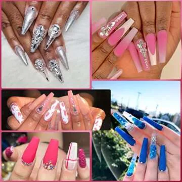 Nail Art Rhinestones Kit HUETFAT 2400pcs Nail Gems Crystal Clear Flatback Rhinestones Gems Stones, with Storage Organizer Box/Wax Pencil/Tweezers 6 Sizes (1.9-4.5 mm) for Nail Art Craft