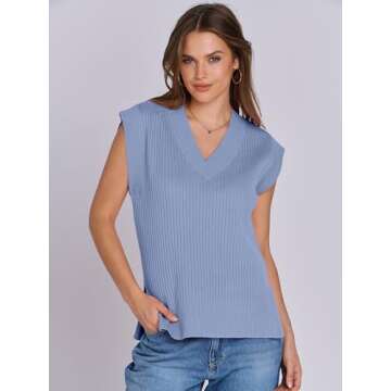 ANRABESS Womens V Neck Sweater Vest Oversized Sleeveless Tops Casual Ribbed Knit Loose 2025 Summer T...