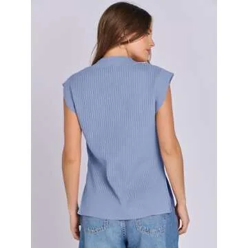 ANRABESS Womens V Neck Sweater Vest Oversized Sleeveless Tops Casual Ribbed Knit Loose 2025 Summer Tank Top Outfits Clothes Blue Medium