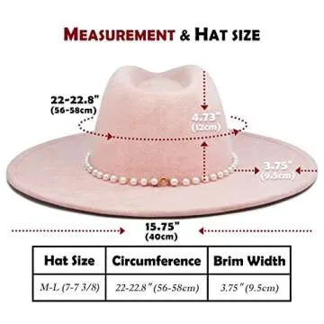 FLUFFY SENSE. Big Wide Brim Fedora Hat for Women - Nashville Outfits Western Hats Women's Felt Panama Rancher Hat (Rose Pink)