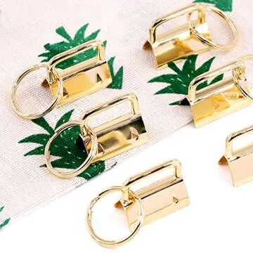 Swpeet 20Pcs Gold 1 Inch Key Fob Hardware with Key Rings Sets, Perfect for Bag Wristlets with Fabric/Ribbon/Webbing/Embossed and Other Hand Craft - 25mm