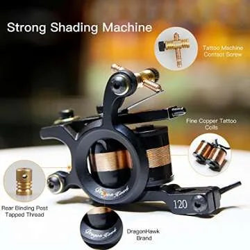 Dragonhawk Traditional Pro Complete Tattoo Kit - Two Machines Gun Easy Use Color Ink Power Supplies ...
