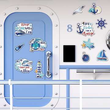 Kanayu 12 Pieces Cruise Door Magnets Decorations, Sea Navigation Ship Car Refrigerator Magnets Stickers Anchor Cruise Cabin Door Fridge Magnetic Decorations for Cabin Carnival Party(Classic Style)