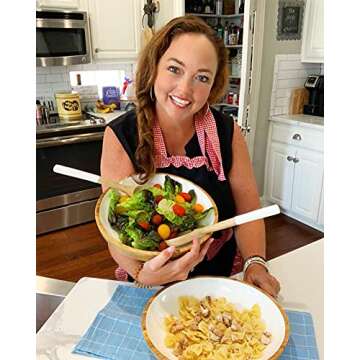 Wooden Serving Bowls for Parties or Large Salad Bowls, 12 inch and 11 inch Pasta Serving Bowls with ...