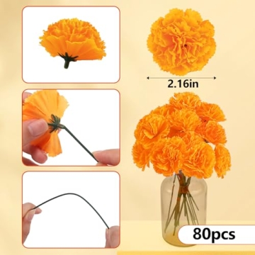 Silk Marigold Flowers - 80 Pcs for Home Decor