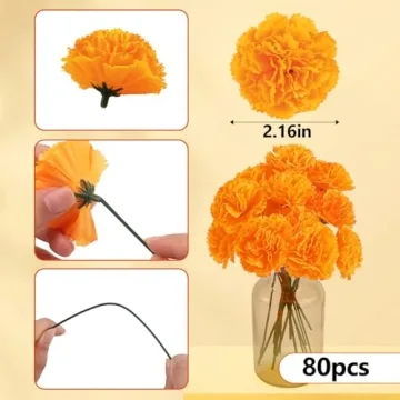 Silk Marigold Flowers - 80 Pcs for Home Decor