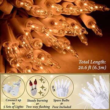 Holiday Essence Clear Warm White Christmas String Lights 20 Ft White Wire 100 Christmas Decorative L...