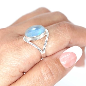 JEWELOPORIUM White Moonstone Silver Ring for Women, 925 Sterling Silver, Size 7.5