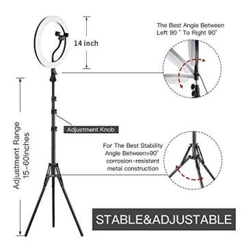 MountDog Ring Light: 14" 3 Color Lights 5600K Dimmable LED Ring Light Kit with Stand, Wireless Remote, Phone Holder and Carrying Bag for Makeup Smartphone YouTube Self-Portrait Shooting