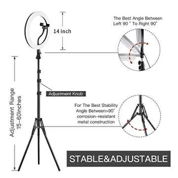 MountDog Ring Light: 14" 3 Color Lights 5600K Dimmable LED Ring Light Kit with Stand, Wireless Remote, Phone Holder and Carrying Bag for Makeup Smartphone YouTube Self-Portrait Shooting