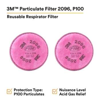 3M P100 Respirator Filter 2096, 1 Pair, Helps Protect Against Oil and Non-Oil Based Particulates, Nu...