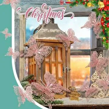 Jutom 36 Pcs Christmas Tree Butterfly Decorations 3 Sizes 3D Glitter Hollow Butterfly Ornaments Hanging Butterfly Wall Decor with Clips and Stems for Christmas Tree Wreaths Decor (Rose Gold)