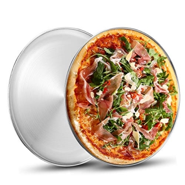 Deedro Stainless Steel Pizza Pans - 2 Pack 13½ Inch Round Baking & Serving Trays