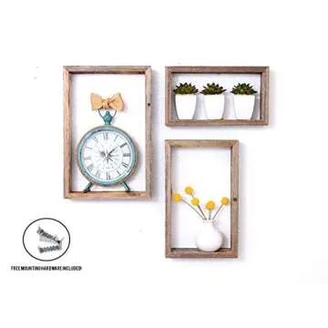 Rustic Floating Wood Shadowbox Shelves - Set of 3