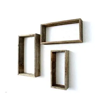 Rustic Floating Wood Shadowbox Shelves - Set of 3