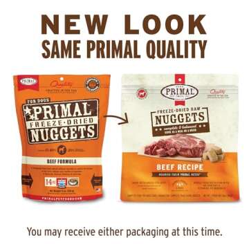 Primal Freeze Dried Raw Dog Food Nuggets, Beef, Complete & Balanced Meal, Also Use as Topper or Trea...