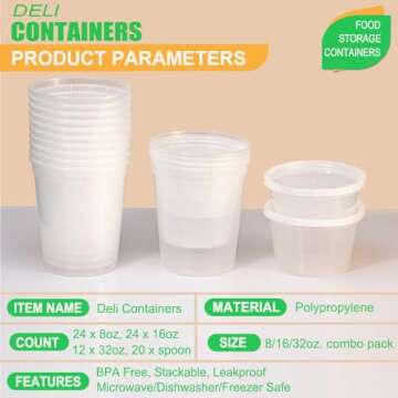 YehTrum [80 Combo Sets] Food Storage Containers with Lids, 8oz, 16oz, 32oz Plastic Deli Containers with Lids Freezer Storage Containers, BPA Free Leakproof, Microwave | Dishwasher | Freezer Safe