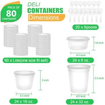 YehTrum [80 Combo Sets] Food Storage Containers with Lids, 8oz, 16oz, 32oz Plastic Deli Containers with Lids Freezer Storage Containers, BPA Free Leakproof, Microwave | Dishwasher | Freezer Safe