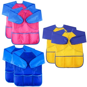 Zkptops 6 Pack Kids Art Smocks Waterproof Kids Painting Aprons Toddler Art Smock Kids Paint Smock wi...