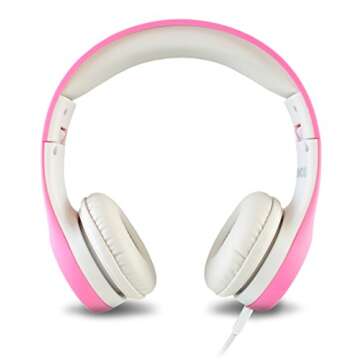 NENOS Children Kids Children's Volume Limited Headphones for Kids Foldable (Pink)