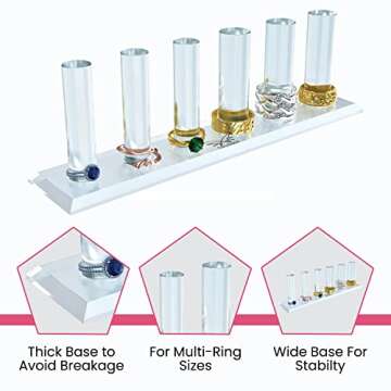FAIRY DECOR Ring Holder for Jewelry Organizer - Acrylic Ring Stand for Girls Gift - Clear Ring Organizer with 6 Small Tower Shaped Rods Suitable for All Ring Sizes-Y2K Decor