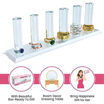 FAIRY DECOR Ring Holder for Jewelry Organizer - Acrylic Ring Stand for Girls Gift - Clear Ring Organizer with 6 Small Tower Shaped Rods Suitable for All Ring Sizes-Y2K Decor