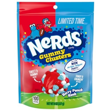 NERDS Gummy Clusters Candy, Berry Punch Rush, Crunchy and Gummy, Game Day Candy, Football Party Supp...