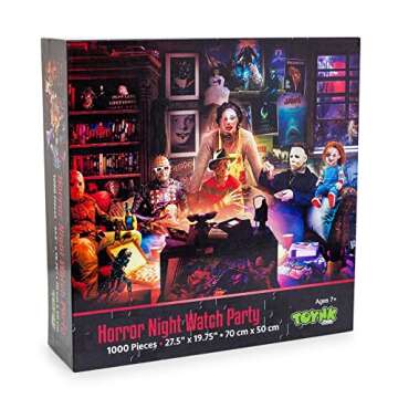 Horror Night Watch Party 1000-Piece Jigsaw Puzzle by Rachid Lotf | Brain Teaser for Adults, Educational Developmental Toys & Games, Building Kit Activities to Encourage Creative Play | 28 x 20 Inches