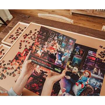 Horror Night Watch Party 1000-Piece Jigsaw Puzzle by Rachid Lotf | Brain Teaser for Adults, Educational Developmental Toys & Games, Building Kit Activities to Encourage Creative Play | 28 x 20 Inches