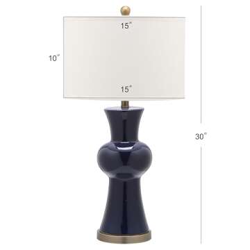 Safavieh Lighting Collection Lola Column Navy Table Lamp, Set of 2