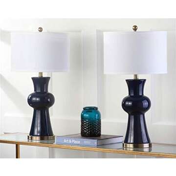 Safavieh Lighting Collection Lola Column Navy Table Lamp, Set of 2