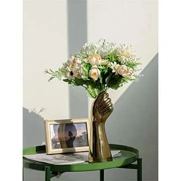 Hand Ceramic Vase, Human Arm Body Flower Vases Decorative Modern Aesthetic Small Ceramic Gold Vase for Home Living Room Office Décor